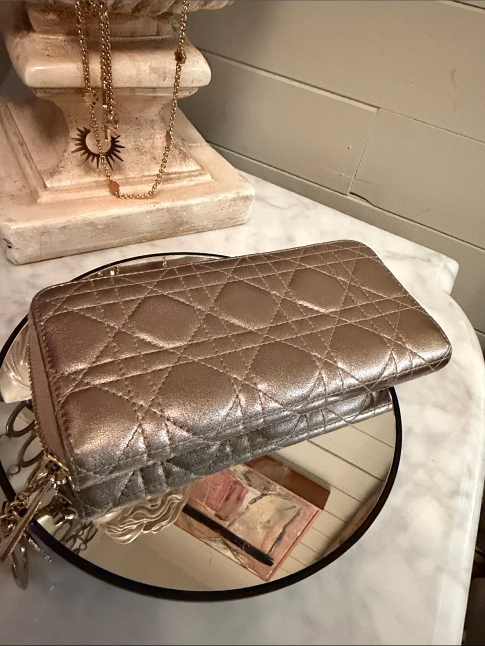 Metallic Quilted Zip Wallet - Bronze